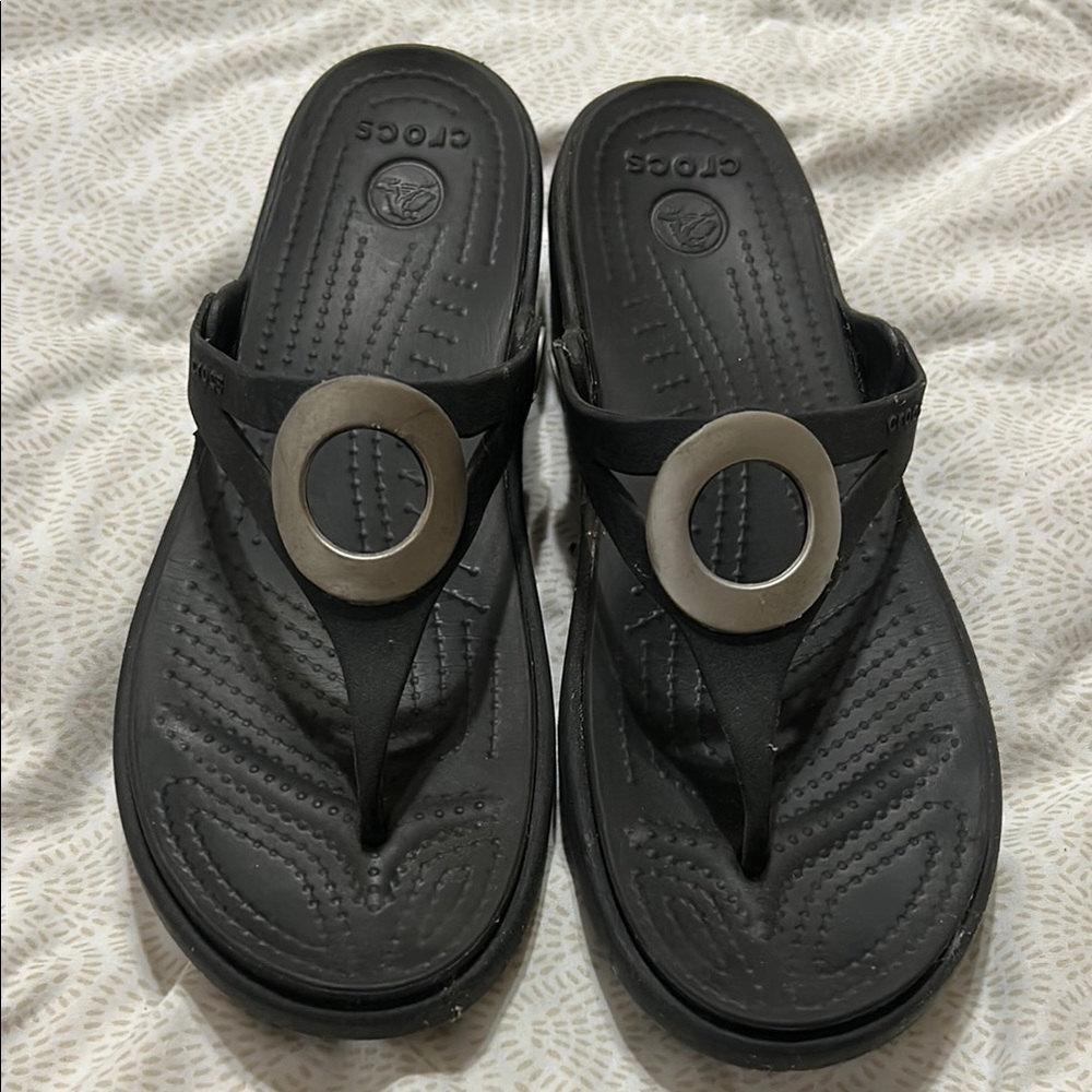 Black Crocs Sandals with matte Silver Accent